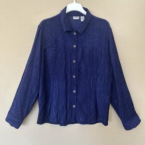 Chicos Purple Silk Corduroy Ribbed Button Shirt Women XL Shacket Minimalist
